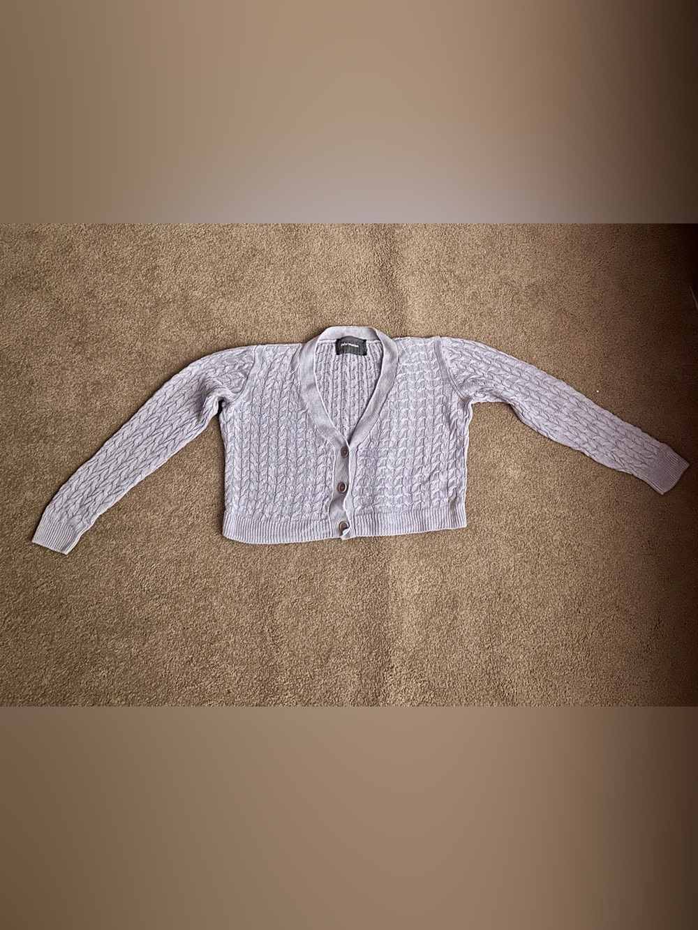 Lavender Cable-Knit Cropped Cardigan Sweater